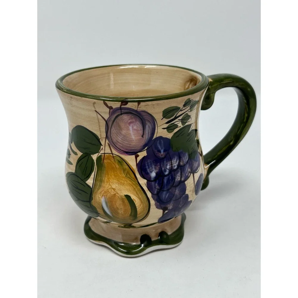 Home Trends Granada Fruit Pattern Footed Vintage Coffee Mug 4 1/2